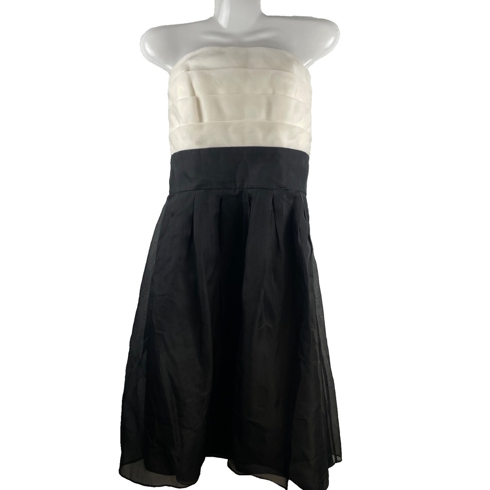 White House Black Market Strapless Two-Tone Black and White Cocktail Dress